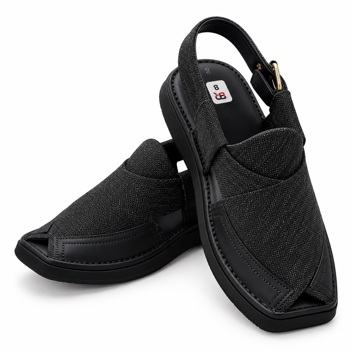 Pihno Black Kapttan Fabric Sandal ( Washable & Polishable )