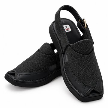 Pihno Black Kapttan Fabric Sandal ( Washable & Polishable )