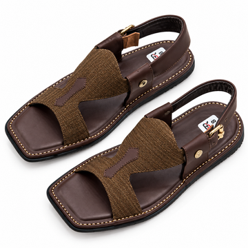 Pihno Brown Panjedar Chappal (fabric)