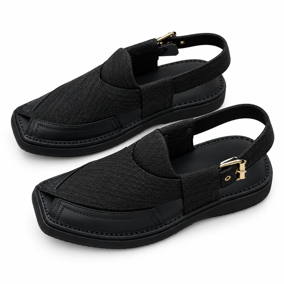 Pihno Black Kapttan Fabric Sandal ( Washable & Polishable )