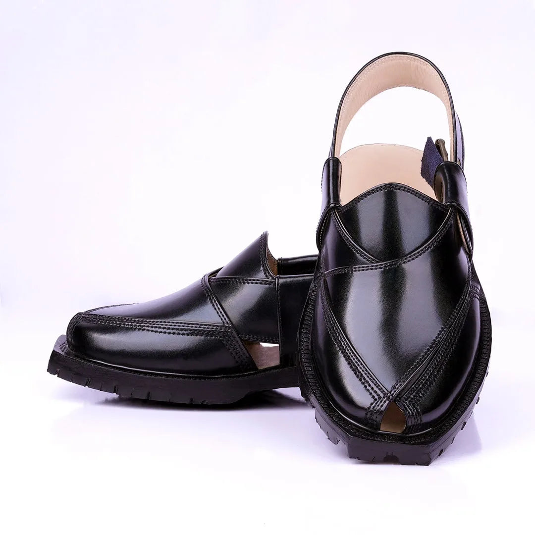 Jet Black DG KHAN Norozi Chappal with Double Sole